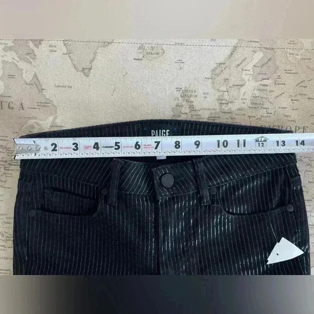 Paige Black Textured Stripe Mid Rise Crop 27” Inseam Skinny Jeans Size 28 - Picture 6 of 10